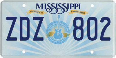 MS license plate ZDZ802