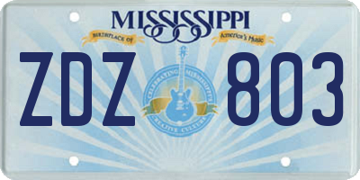 MS license plate ZDZ803