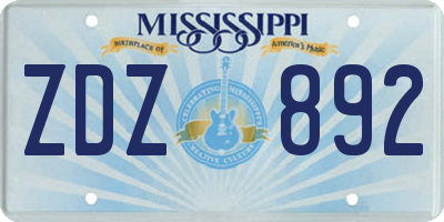 MS license plate ZDZ892
