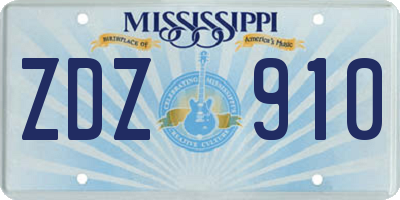 MS license plate ZDZ910