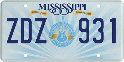 MS license plate ZDZ931