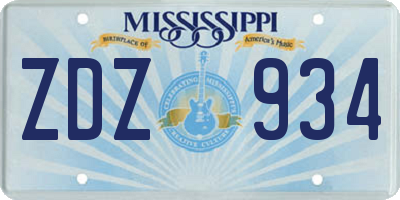 MS license plate ZDZ934