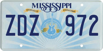 MS license plate ZDZ972