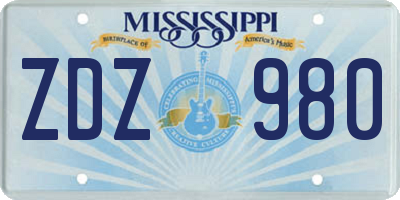 MS license plate ZDZ980