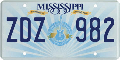 MS license plate ZDZ982