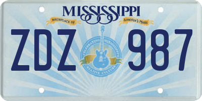 MS license plate ZDZ987