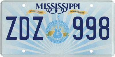 MS license plate ZDZ998