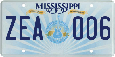 MS license plate ZEA006