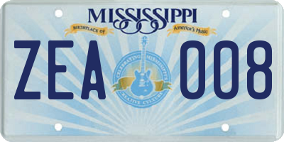 MS license plate ZEA008