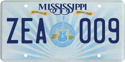 MS license plate ZEA009