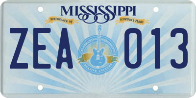 MS license plate ZEA013