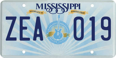 MS license plate ZEA019
