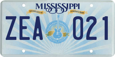 MS license plate ZEA021