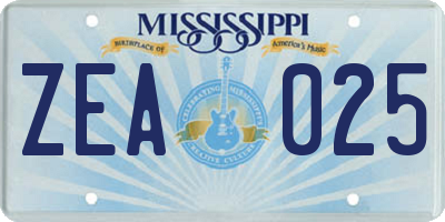 MS license plate ZEA025