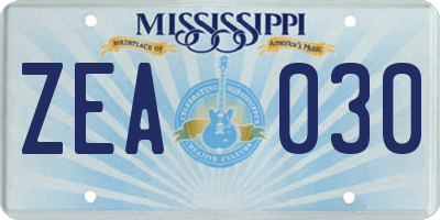 MS license plate ZEA030