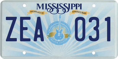 MS license plate ZEA031