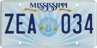 MS license plate ZEA034