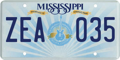 MS license plate ZEA035