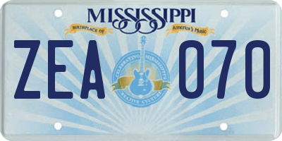 MS license plate ZEA070