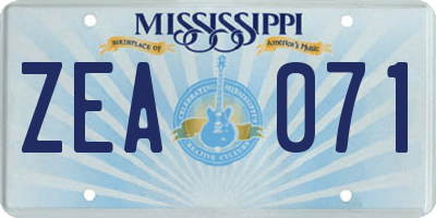 MS license plate ZEA071
