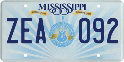 MS license plate ZEA092