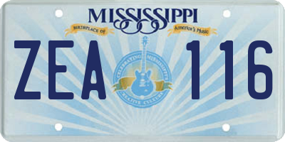 MS license plate ZEA116
