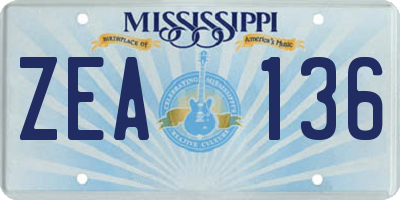 MS license plate ZEA136