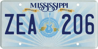 MS license plate ZEA206