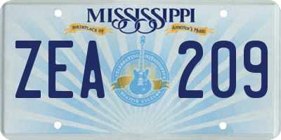 MS license plate ZEA209
