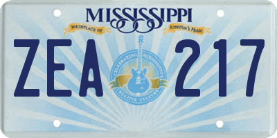 MS license plate ZEA217