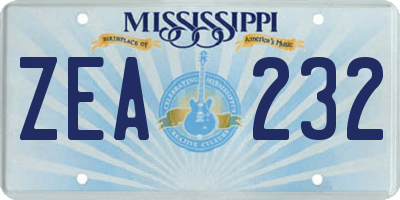 MS license plate ZEA232