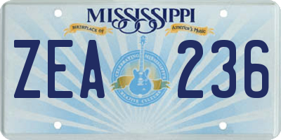 MS license plate ZEA236