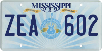 MS license plate ZEA602