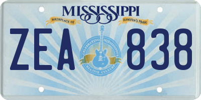 MS license plate ZEA838