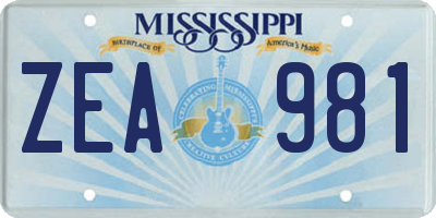 MS license plate ZEA981
