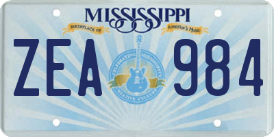 MS license plate ZEA984