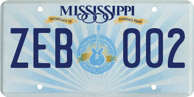 MS license plate ZEB002