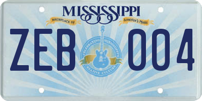 MS license plate ZEB004