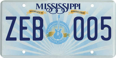 MS license plate ZEB005