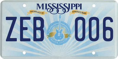 MS license plate ZEB006