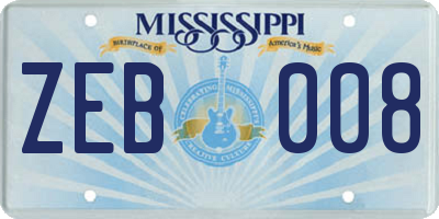 MS license plate ZEB008