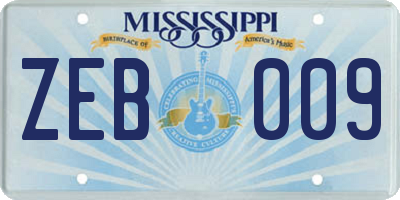 MS license plate ZEB009