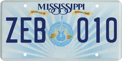 MS license plate ZEB010