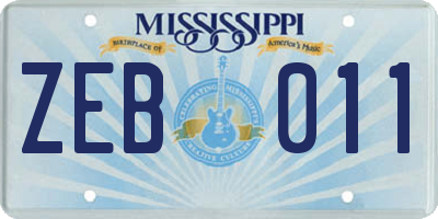 MS license plate ZEB011