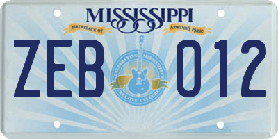 MS license plate ZEB012