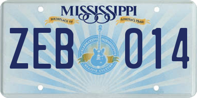 MS license plate ZEB014