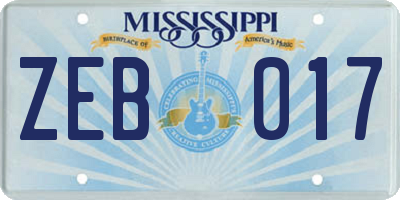MS license plate ZEB017