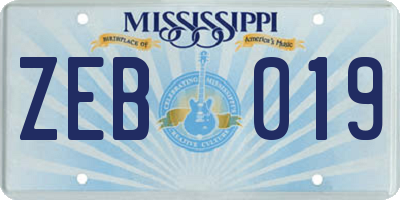 MS license plate ZEB019