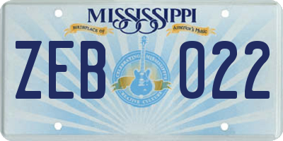 MS license plate ZEB022