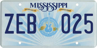 MS license plate ZEB025